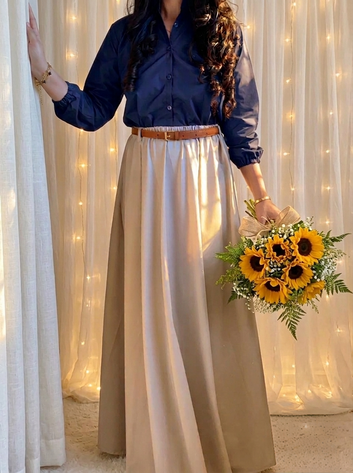 Midnight blue-skirt set